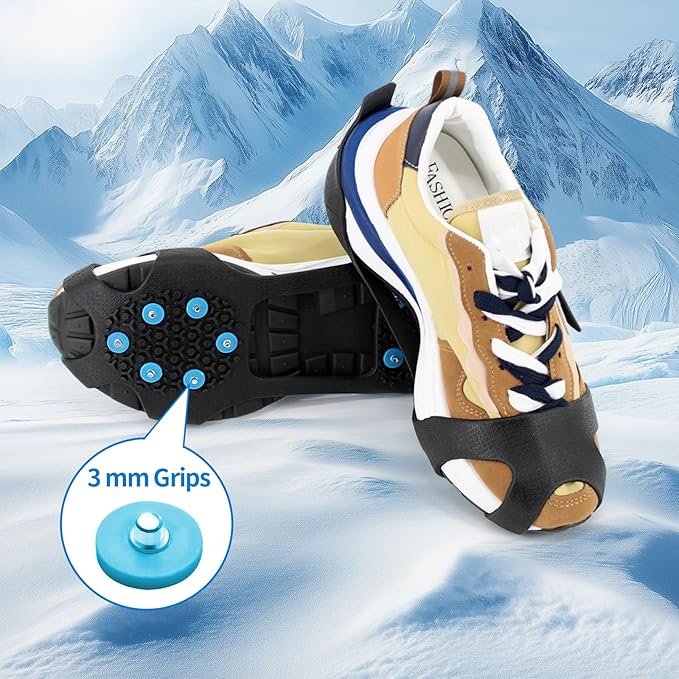Anti Slip Ice Cleats, Ice Snow Traction Cleats for Walking on Snow and Ice, 10 Steel Studs Crampons, Ice Snow Grips with Extra 20 Replacement Studs for Shoes and Boots
