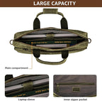 LEATHER VILLAGE 18" Leather Laptop Messenger Briefcase Bag for Men-Leather Satchel for Travel and Office Shoulder Bag- Olive