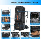 Bseash 80L Waterproof Hiking Camping Backpack with Rain Cover, Lightweight Outdoor Sport Travel Daypack for Climbing Touring (Black)