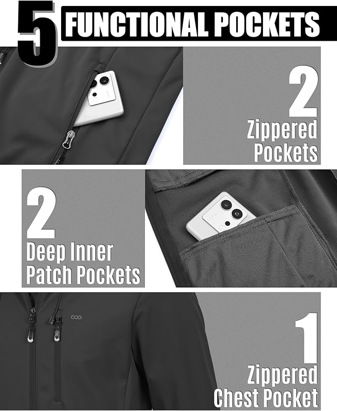 33,000ft Men's Softshell Jacket with Hood Waterproof Windbreaker Lightweight Rain Shell Jacket for Outdoor Hiking Travel