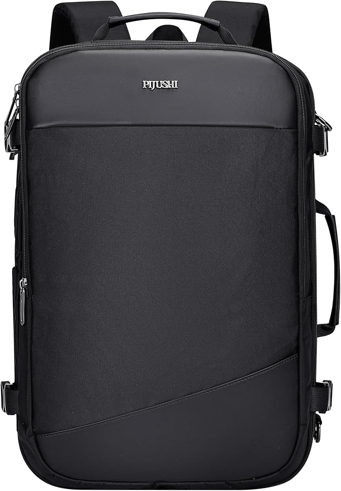 PIJUSHI Travel Backpack for Women Men Carry on Suitcase Backpack Flight Approved Personal Item Bag Fits 16 Inch Laptop(PE035 Black)