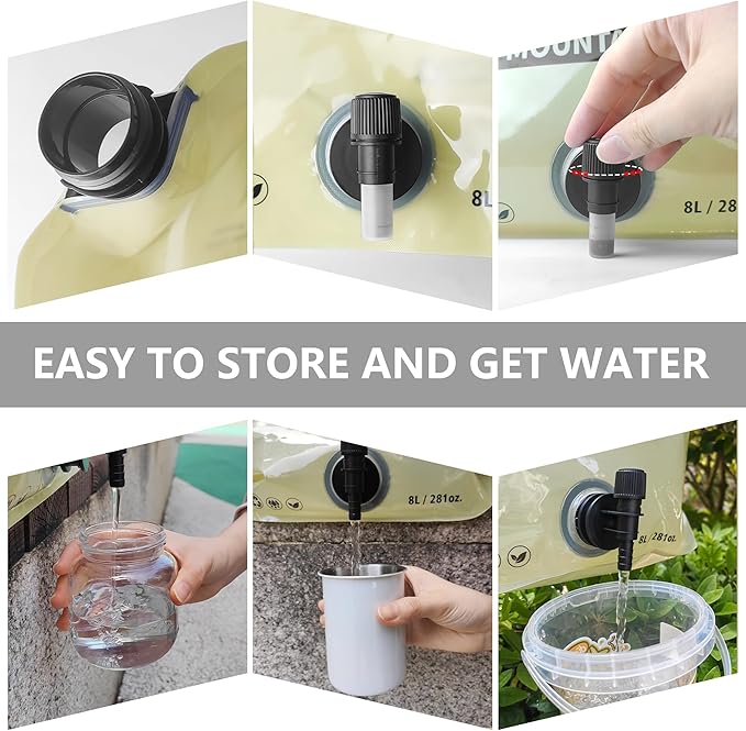 Collapsible 8L Water Storage Bag, BPA-Free Portable Folding Water Jug with Adjustable Faucet, Leakproof Emergency Water Bag for Camping, Hiking, Riding, Outdoor Sport (BEIGE & GREEN, 2)
