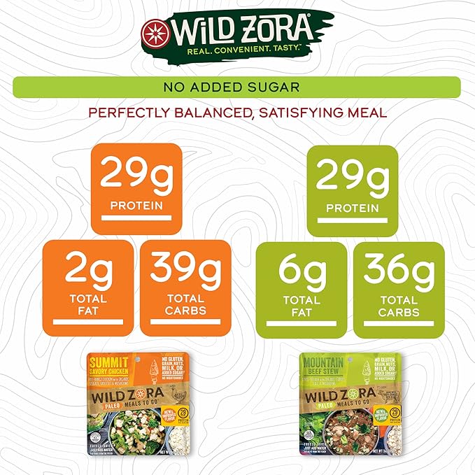 Wild Zora Paleo Freeze Dried Meals for Backpacking & Camping - Healthy Gluten Free & Grain Free Camping Meals/Backpacking Food + No Added Sugar - Great for Travel (AIP 4-pack)