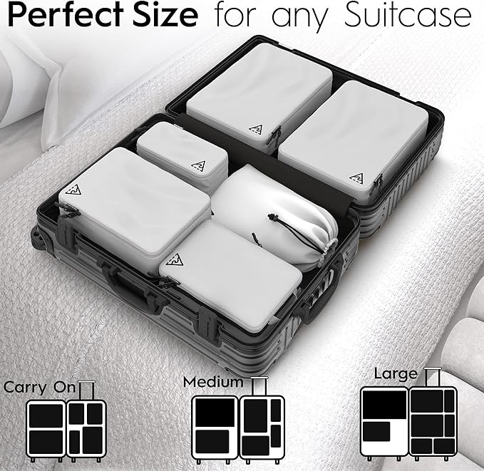 8-Piece Deluxe Compression Packing Cubes Travel - Maximize Space In Luggage With Double Capacity Design, Luxury Compressible Packing Cubes For Travel, Large, Small, & Medium Set