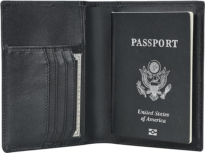Polare Men's Slim RFID Blocking Leather Passport Holder Travel Bifold Wallet (Black)
