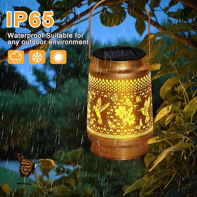 Hummingbird Solar Lantern Outdoor Waterproof, Mothers Day Gifts Hanging Garden Lights with Metal Design - Patio Decor, Christmas Gifts for Women Mom Grandma