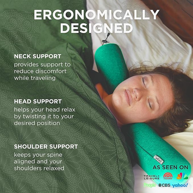 Dot&Dot Twist Memory Foam Travel Pillow for Airplanes - Travel Neck Pillow for Sleeping - Airplane Pillow for Neck Support - Adjustable, Bendable Neck Roll Pillow