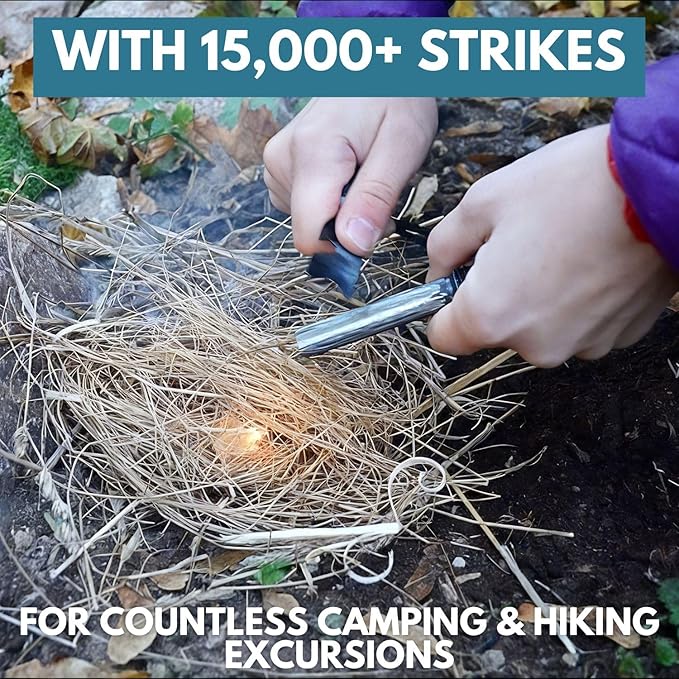 The Friendly Swede XL Ferro Rod Fire Starter Tool — Flint and Steel Fire Starter Survival Tool w/Large Ferro Rod; Weatherproof Firestarter for Camping & Hiking; Flint and Steel Kit w/Cylinder Case