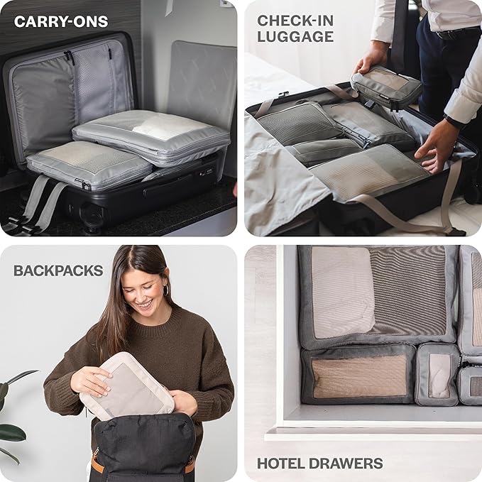 Aerotrunk Compression Packing Cubes for Travel - Luggage Organizer Bags - Double Zipper Packing Cubes for Suitcases (4-Pack, Olive)