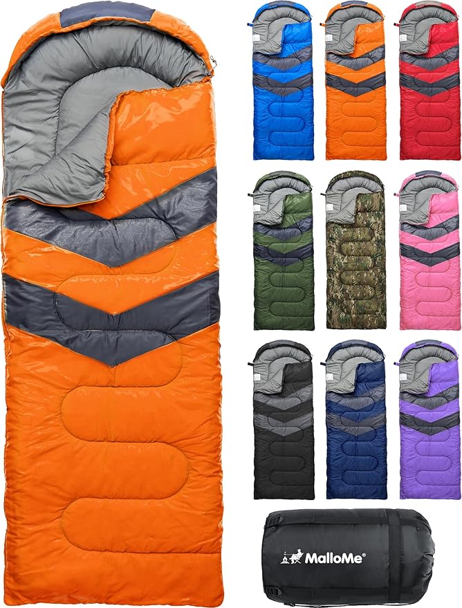 MalloMe Sleeping Bags for Adults Cold Weather & Warm - Backpacking Camping Sleeping Bag for Kids 10-12, Girls, Boys - Lightweight Compact Camping Essentials Gear Accessories Hiking Sleep Must Haves