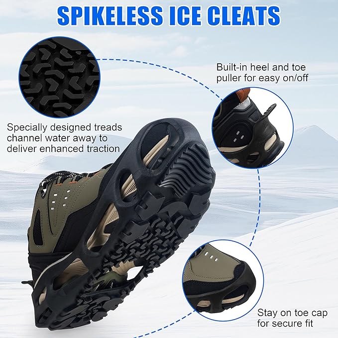 Spikeless Ice Cleats,Anti-Slip Snow Winter Traction Grips Crampoms for Slick Wet Surface Indoor Outdoor Use Ice Shoes Grippers Rubber Tread Overshoes