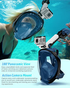 Zenoplige Full Face Snorkel Mask Adults,Dry-Top Snorkeling Gear with Camera Mount,Foldable 180-Degree Panoramic Scuba Mask for Snorkeling Diving Swimming Travel,Snorkel Mask Anti-Fog & Anti-Leak
