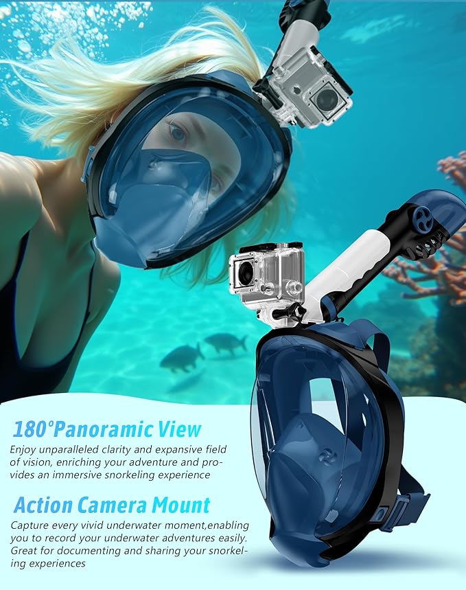 Zenoplige Full Face Snorkel Mask Adults,Dry-Top Snorkeling Gear with Camera Mount,Foldable 180-Degree Panoramic Scuba Mask for Snorkeling Diving Swimming Travel,Snorkel Mask Anti-Fog & Anti-Leak