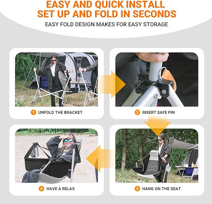 KingCamp Hammock Chair with Footrest, Swinging Portable Folding Camping Chairs for Adults MAX 440lbs Heavy Duty Foldable Oversized Rocker with Cup Holder Pillow for Outdoor Beach Patio Sport Lawn