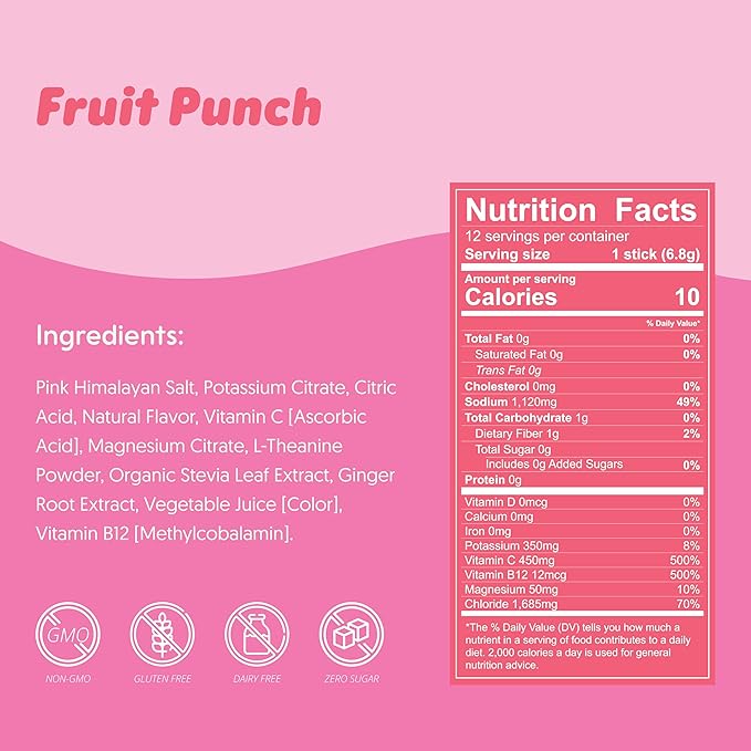 Waterboy Weekend Recovery x FOW | 3,200mg Electrolyte Powder Packets | Ginger + L-Theanine + Vitamins | No Sugar, All Natural, Gluten Free | 24 Drink Stick Mixes (Fruit Punch)