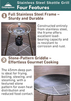 CAMPINGMOON 18 inches BBQ Griddle with EN417 Lindal valve Standard Canister Top Camping Gas Stove Burner Stand Rack Skottle Grill Cooking System Kit GR-901