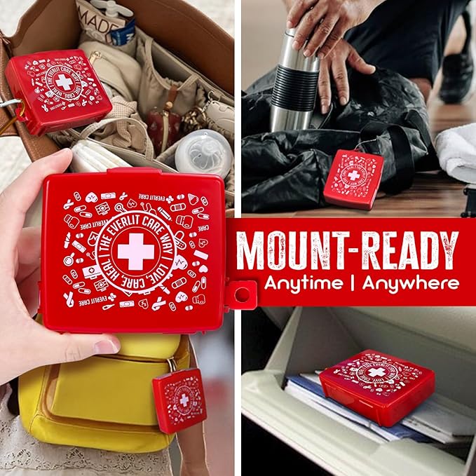 EVERLIT Pocket-Aid Mini First Aid Kit | Compact, Portable Hard-Shell Cases of 50 Items | Cuts, Scrapes, Wound Care Essentials for Travel, Outdoor, School, Camping, Home, Office (12 Packs | 600 Pcs)