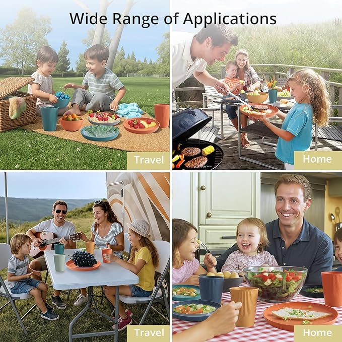 Plastic Plates and Bowls Sets, 18pcs Unbreakable Camping Dinner Set for 6, Reusable, Microwave & Dishwasher Safe Dinner Set, for Kitchen Outdoor Travel Camping Picnic Party