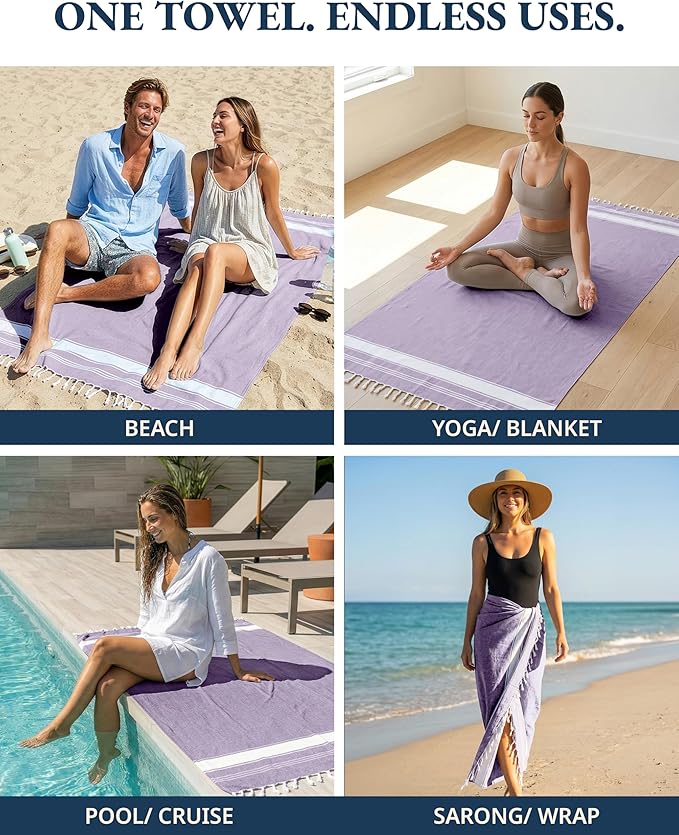LANE LINEN Beach Towels 4 Pack Oversized - Turkish Towel Set, Pre-Washed Oversized Beach Towel, Quick Dry Beach Towels for Travel, Beach Towel Large, 39"x71" - Regal Orchid