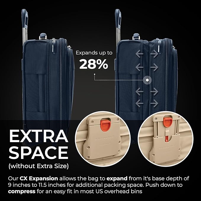 Briggs & Riley Essential 22" Carry On Expandable Spinner - Luggage for Travel, Suitcases with Wheels, Softside Rolling Bag for Men & Women, Self-Repairing Zipper - Baseline Collection, Navy