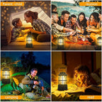 Camping Lantern Rechargeable USB Powered, Stepless Dimmer, Metal Retro Camping Light Waterproof Hanging LED Vintage Tent Lamp for Outdoor Hiking Fishing Emergency (Black)