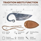 Toferner Celtic Pocket Knife, Hand Forged Fixed Blade Knives, Hardened Blade, Vintage Knife, Art Collection