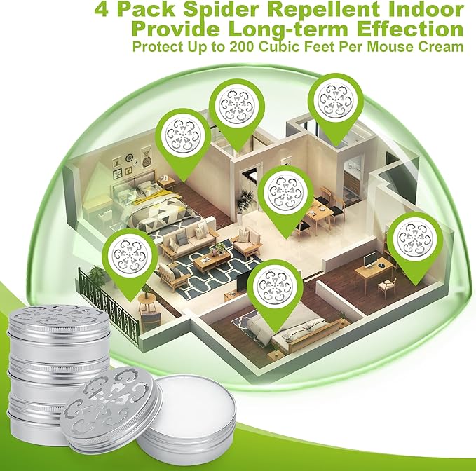 4 Pack Peppermint Oil Spider Repellent Indoor - Powerful Spider Repellent with Plant-Based Ingredients, Keep Spider Away from Indoor Outdoor Room Basement Garage Kids Pet Safe, Easy to Use