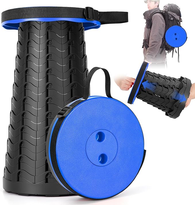 Collapsible Stool, Folding Chair - Upgraded Portable Chair with 400lbs Load Capacity, Perfect for Camping, Fishing, Hiking - Folding Stool with Carrying Straps, Gifts for Fisherman (Blue)