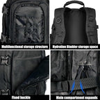 Tactical Backpack Military Hiking Daypack - Molle Backpack for Men 3 Day Assault Pack Bug Out Bag for Camping Travel Army Hunting Gym Rucksack Survival (Black)