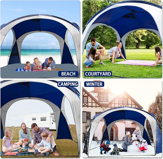 UNP Easy Beach Tent Pop Up Canopy UPF50+ Tent with Side Wall, Ground Pegs, and Stability Poles, Sun Shelter Rainproof, Waterproof for Camping Trips, Backyard Fun, Party Or Picnics