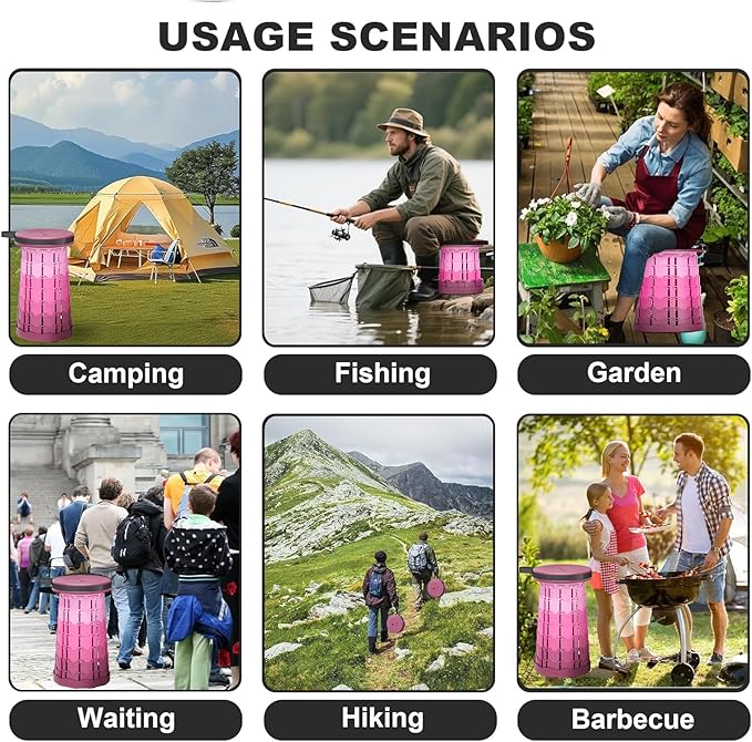 Ultra-Lightweight Collapsible Stool - Portable Folding Seat for Camping, Hiking, Travel & Outdoor Activities (Gradient Purple)