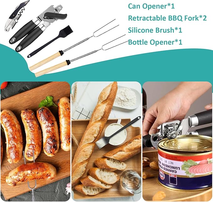 Camping Kitchen Utensil Set Outdoor Cooking Set Accessories Camping Cookware Kit for Travel, RVs, BBQs Stainless Steel Portable Camping Essentials Cooking Knife Set