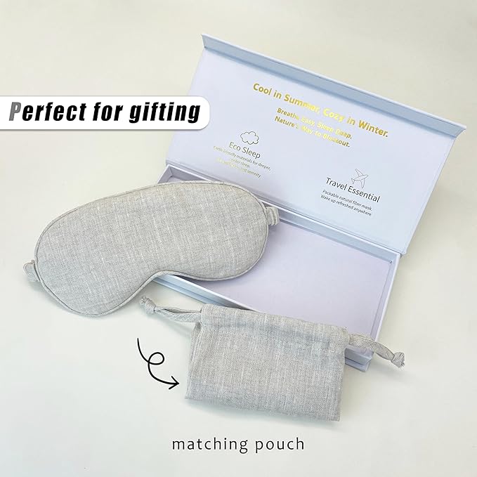 Sleep Mask Linen Eye Mask with Elastic Band,Comfort Sleeping Shade for Nighttime Sleeping, Traveling & Napping,Side Sleeper Eye Cover Cooling with Travel Bag Gift Package(Dark Olive)