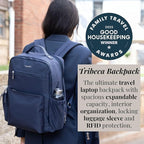 Baggallini Tribeca Expandable Laptop Backpack - 15"x11" Lightweight RFID Computer Bag for Work & Travel with Luggage Sleeve