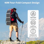 [Upgraded] MHPOWOS 40W Portable Solar Panel Charger with Triple Output (USB-C/USB-A/DC), 23% High-Efficiency & IP65 Water Resistant, Ultra-Compact Design for Backpack Camping Hiking Phone Power Bank