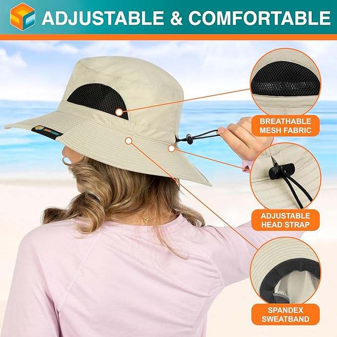 SUN CUBE Wide Brim Sun Hat Men Women, Fishing Hats Sun UV Protection, Mens Hiking Bucket Hat Safari Beach Boonie, UPF 50+
