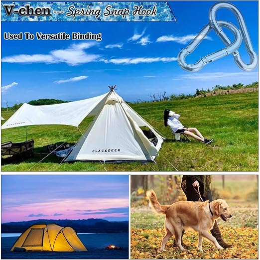 Carabiner 3 Inch Spring Snap Hook, 16pcs M8 5/16 Inch Spring Snap Hook Quick Link for Camping Hiking, 500LBS Holding Capacity Heavy Duty Steel Carabiner Clip Buckle for Hammock Swing Fitness