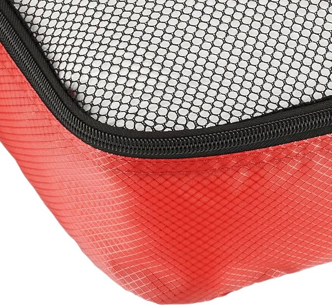 Amazon Essentials 4-Piece Packing Cubes Travel Accessories Set, Luggage Organizer with Double Zipper, Mesh Top, 100% Polyester, 2 Medium/2 Large, Red (Previously Amazon Basics)