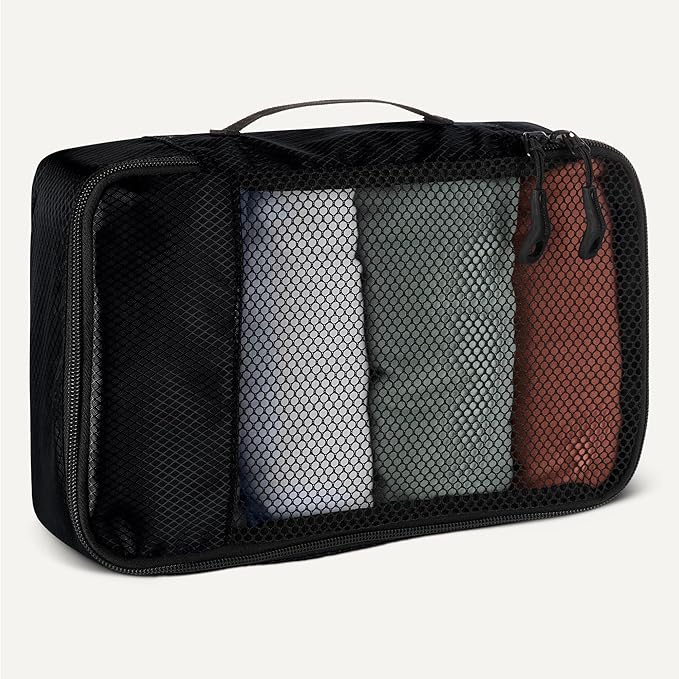 Amazon Essentials 4-Piece Packing Cubes Travel Accessories Set, Luggage Organizer with Double Zipper, Mesh Top, 100% Polyester, Small, Black (Previously Amazon Basics)