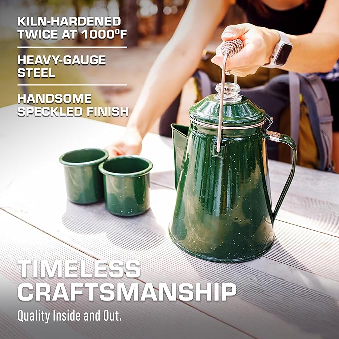 COLETTI Classic Percolator Coffee Pot — Camping Coffee Percolator, Campfire Coffee Pot – Camping for Groups — Brew for the Whole Campsite (Green, 18 Cup)