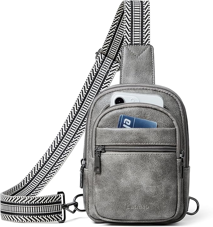 3L SMALL Sling Bag Fanny Packs For Women Men Mini Crossbody Chest Belt Travel Bag Purse Handbag Faux Leather Fashion Cute Dark Grey