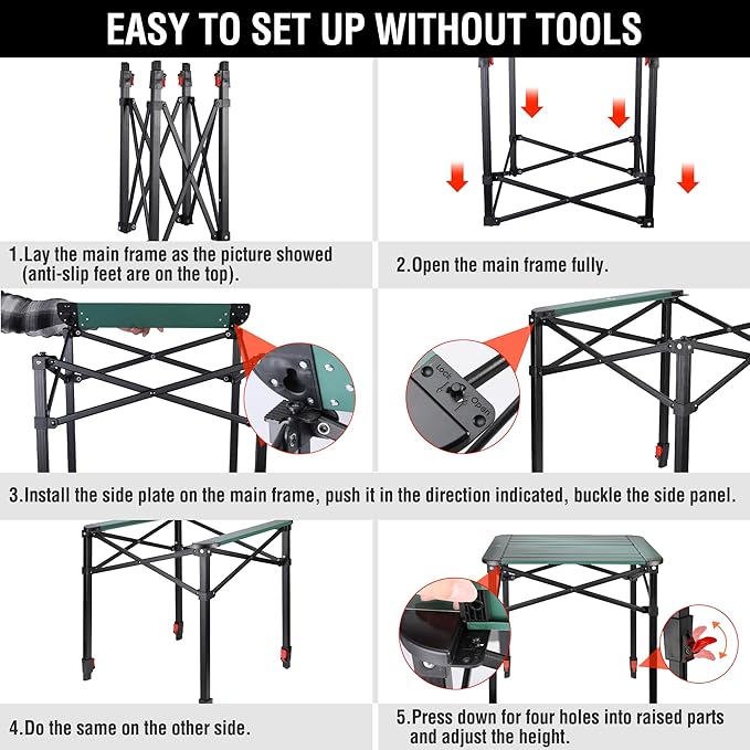 VILLEY Folding Camping Square Table with Carry Bag, Lightweight Aluminum Adjustable Square Table for Outdoor, Camping, Picnic, Backyards, BBQ (S)