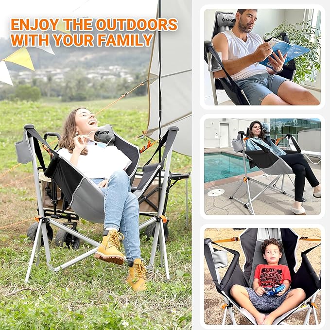 KingCamp Hammock Chair with Footrest, Swinging Portable Folding Camping Chairs for Adults MAX 440lbs Heavy Duty Foldable Oversized Rocker with Cup Holder Pillow for Outdoor Beach Patio Sport Lawn