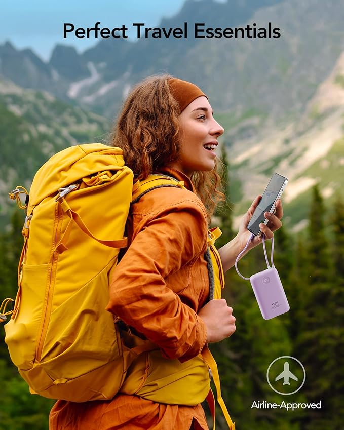 Portable Charger 20000mAh 30W Fast Charging, Power Bank with Built-in Cables & LED Display, USB C Battery Pack for iPhone 16/15/14, Samsung, iPad and Android Phones, Ideal for Travel -Purple