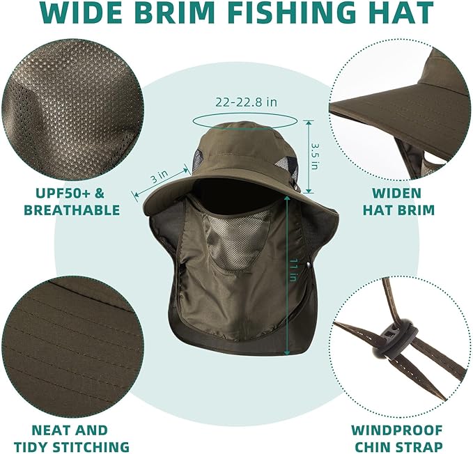 Cuffbow 3 Pcs Sun Hat for Men Women with Neck Flap Breathable Wide Brim Bucket Hat UV Protection UPF 50+ Fishing Hiking