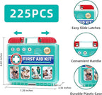 225 Pieces Portable Emergency First Aid Kit for Minor Wound Care, Includes Adhesive Bandages, Wound Gauze Pads, Ideal for Home, Car & On-The-Go