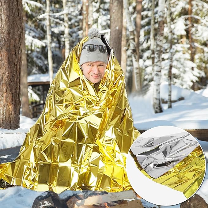 Emergency Blankets Mylar Thermal Blanket (10 Pack-Gold&Silver) 84"x52" Space Blankets Survival for First Aid,Camping,Car Emergency Kit,Outdoor Camping,Hiking,First Aid,Marathon