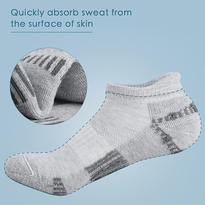 Airacker Ankle Athletic Running Socks Cushioned Breathable Low Cut Sports Tab Socks for Men and Women (6 Pairs)