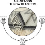 Cozy Wool Blanket | 100% Virgin Wool from New Zealand | Perfect Throw/Sofa Blanket with Fringes in Stripes Design (140 x 200 cm)