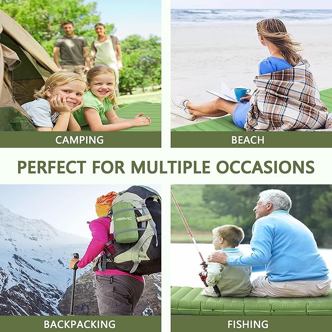 Double Self-Inflating Camping Mattress, with Pillow and Built-in Foot Pump, Comfortable & Portable for Backpacking, Hiking and Camping with Portable Storage Bag